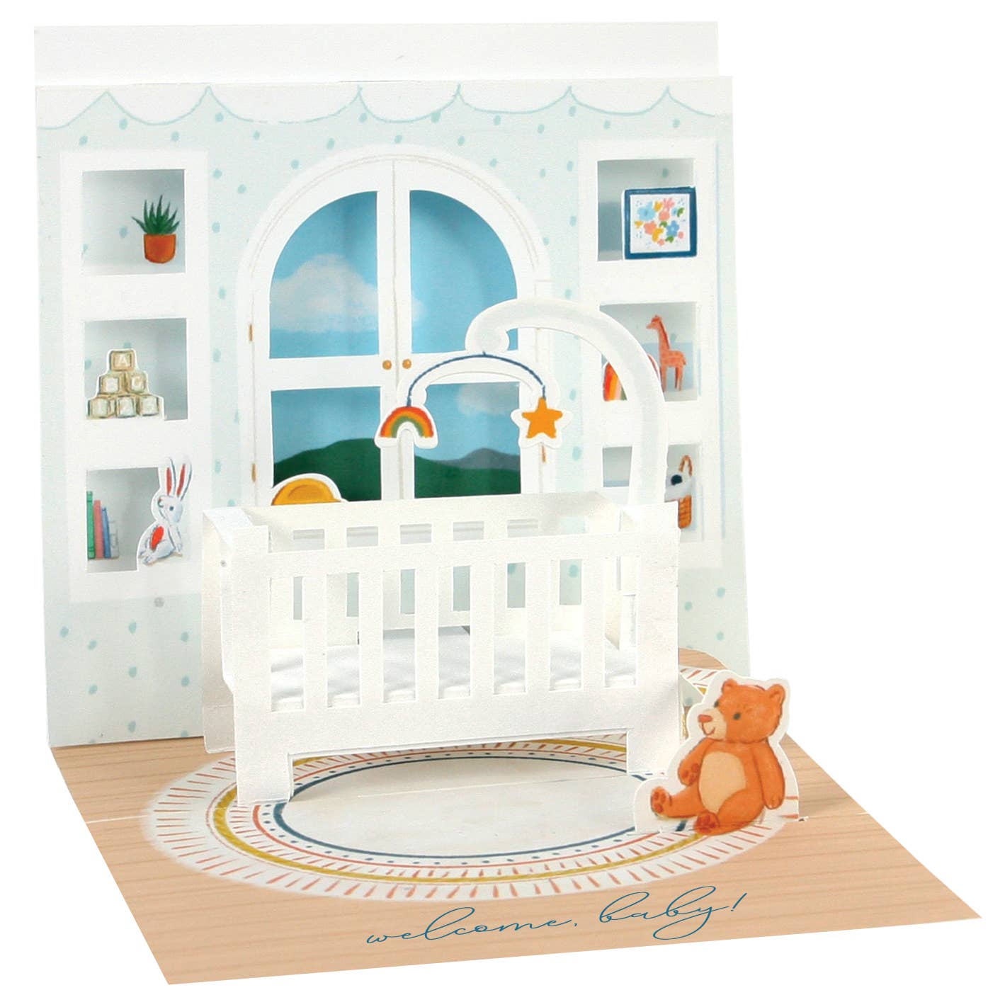 Pop-Up Greeting Card- (Baby Crib with Colorful Mobile)