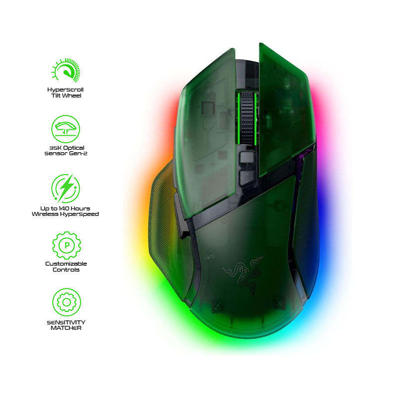Razer Basilisk V3 Pro 35K Ergonomic Wireless Gaming Mouse Phantom Green Edition