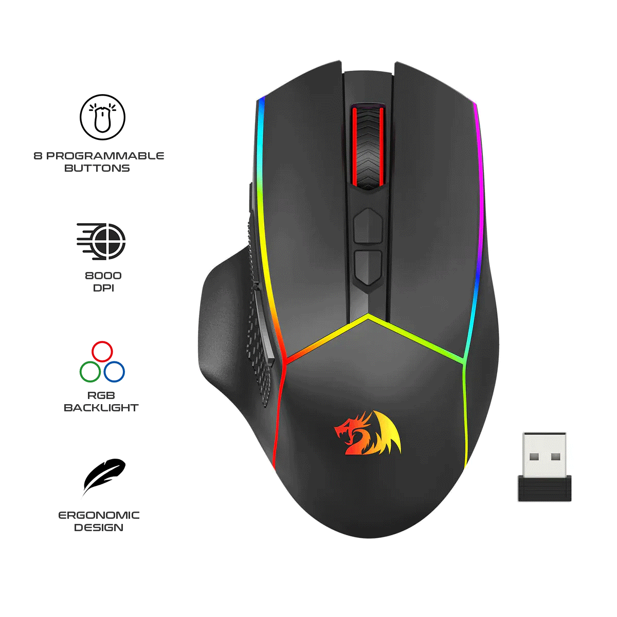 Redragon Axe RGB Wireless Gaming Mouse (M814RGB-PRO)