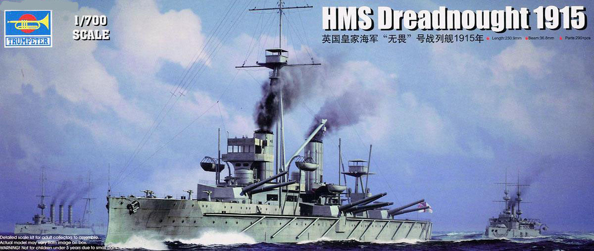 HMS Dreadnought Battleship 1915, 1:700 Scale Model Kit