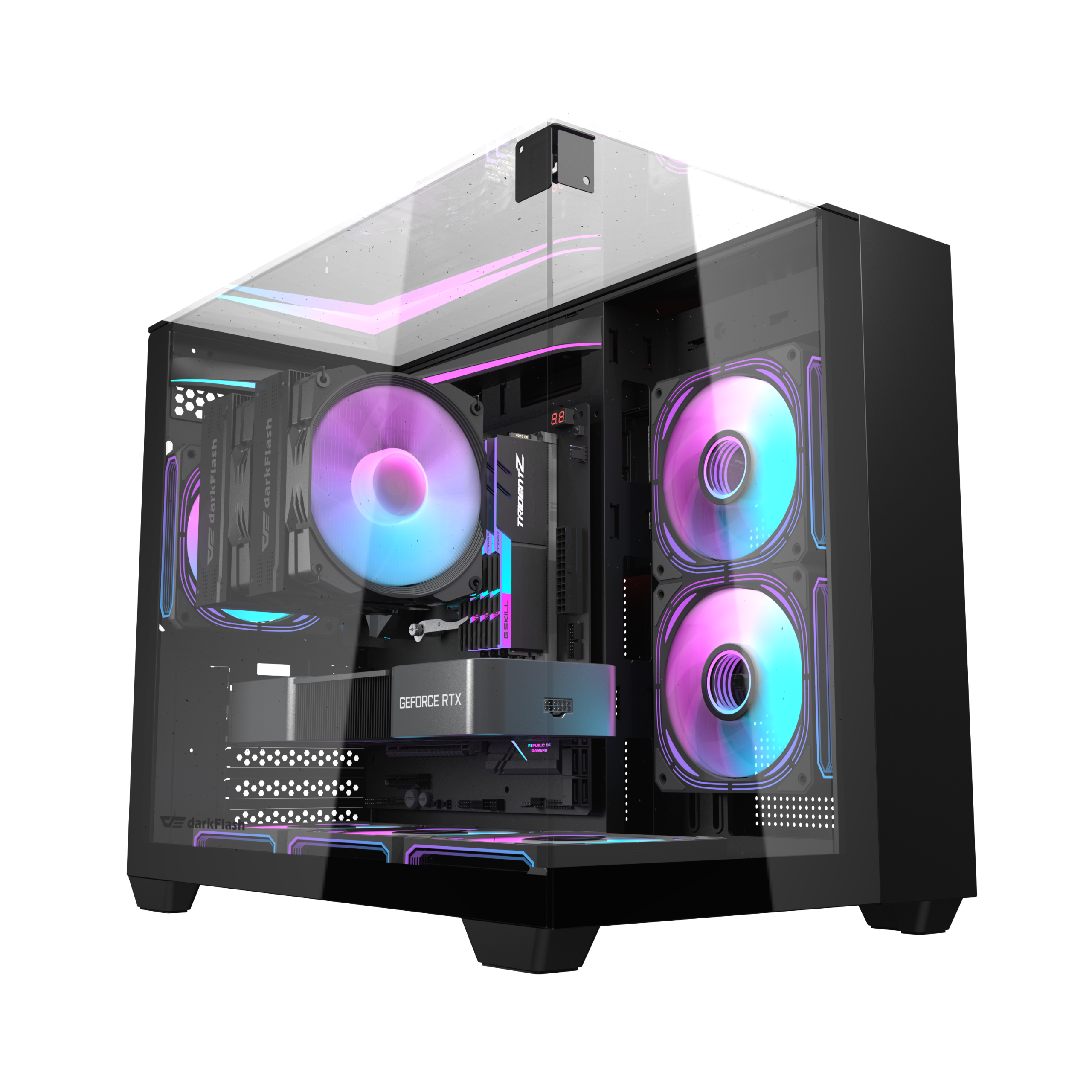 DarkFlash TH285M Luxury M-ATX Triple-sided Tempered Glass PC Case (Black)