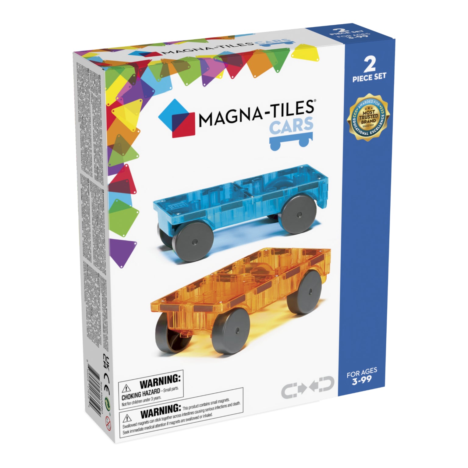 MAGNA-TILES 2 Piece Car Set- Orange and Blue