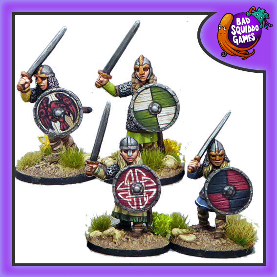 Shieldmaiden Hearthguard with Swords 28 mm Scale Model Metal Figures