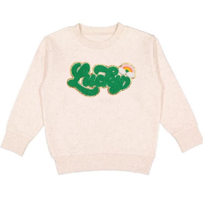 Sweet Wink Lucky Girl Script Patch St. Patrick's Day Sweatshirt