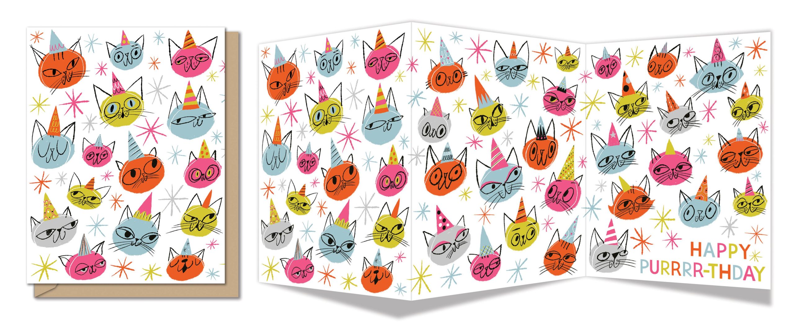 Tri-fold Birthday Greeting Card | Cats in Birthday Hats