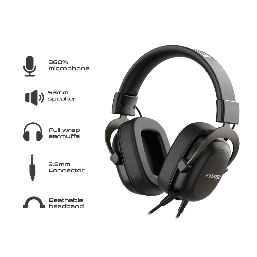 E-Yooso H2828D Gaming Headset for PC/ PlayStation/ Xbox/ Mobile Black