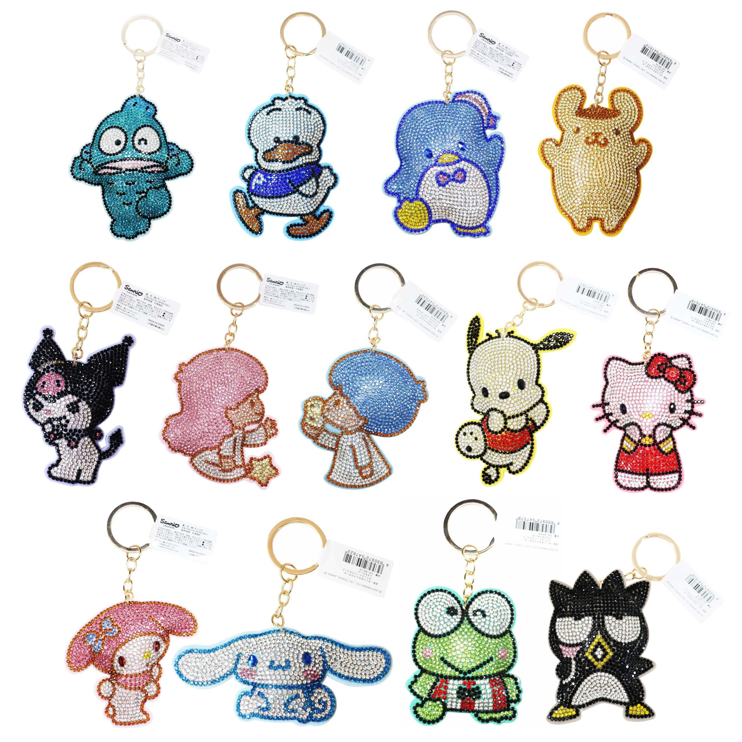 Japan Sanrio Tuxedo Sam / Keroppi / Hangyodon / My Melody / Pekkle / Kuromi / Little Twin Stars / Pompompurin / Bad Badtz Maru / Hello Kitty / Cinnamoroll / Pochacco Rhinestone Keychain