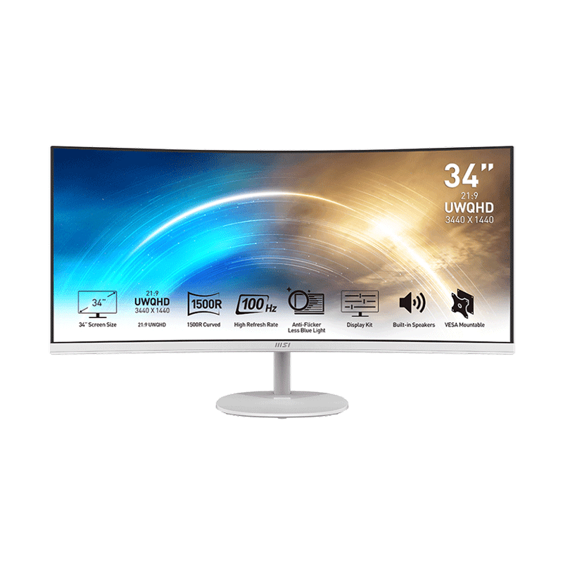 MSI Pro MP341CQW 34" UWQHD 100Hz 3440 x 1440 Curved Monitor White