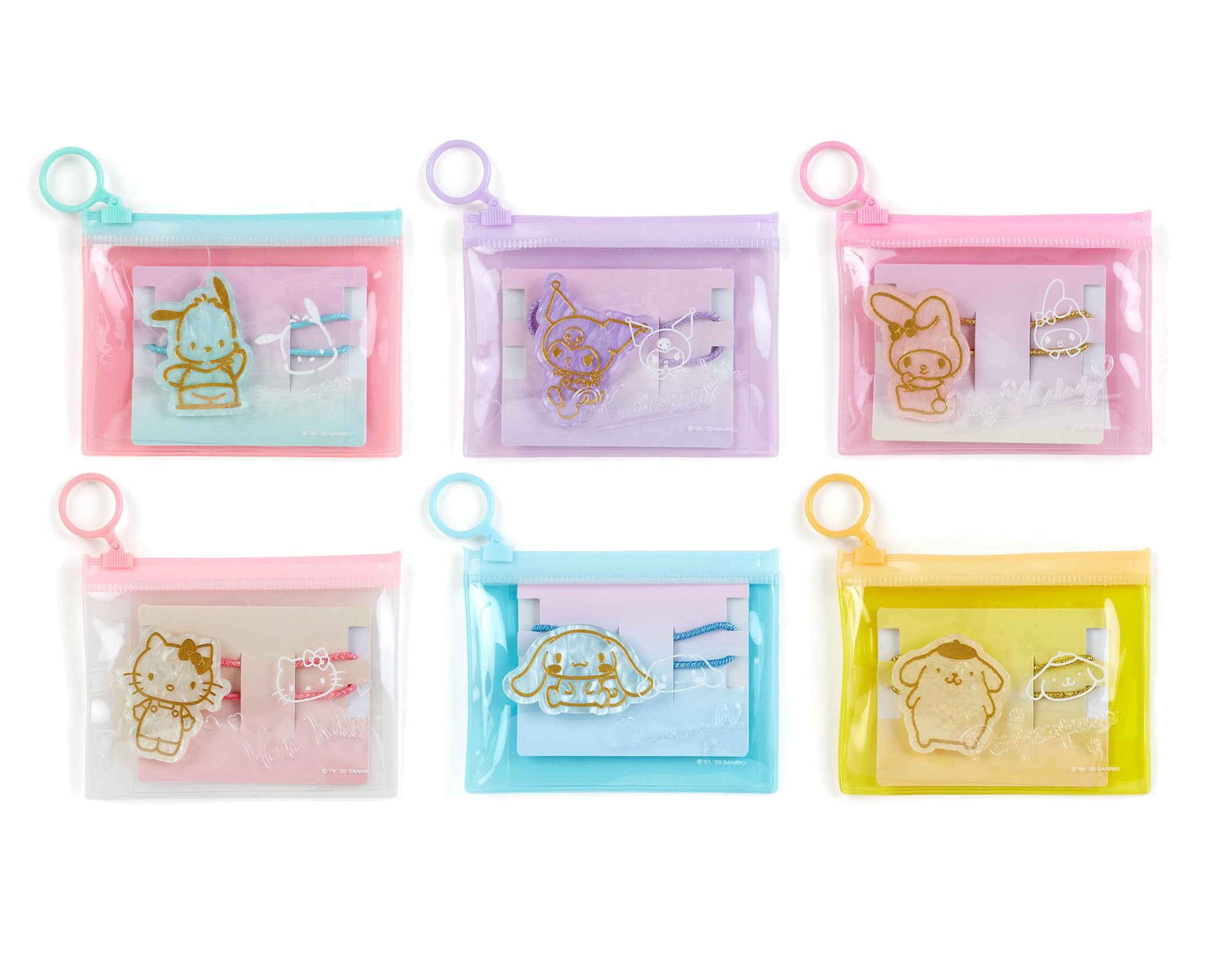 Sanrio Japan My Melody Hello Kitty Kuromi Pompompurin Cinnamoroll Pochacco Ponytail Holder Hair Tie and Clear Case