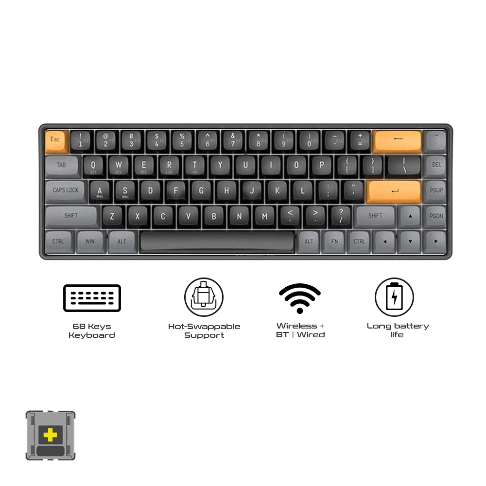 Darkflash GD68 Three-Mode Connectivity Wired and Wireless Mechanical Keyboard Brown Sugar [Yellow Switch]