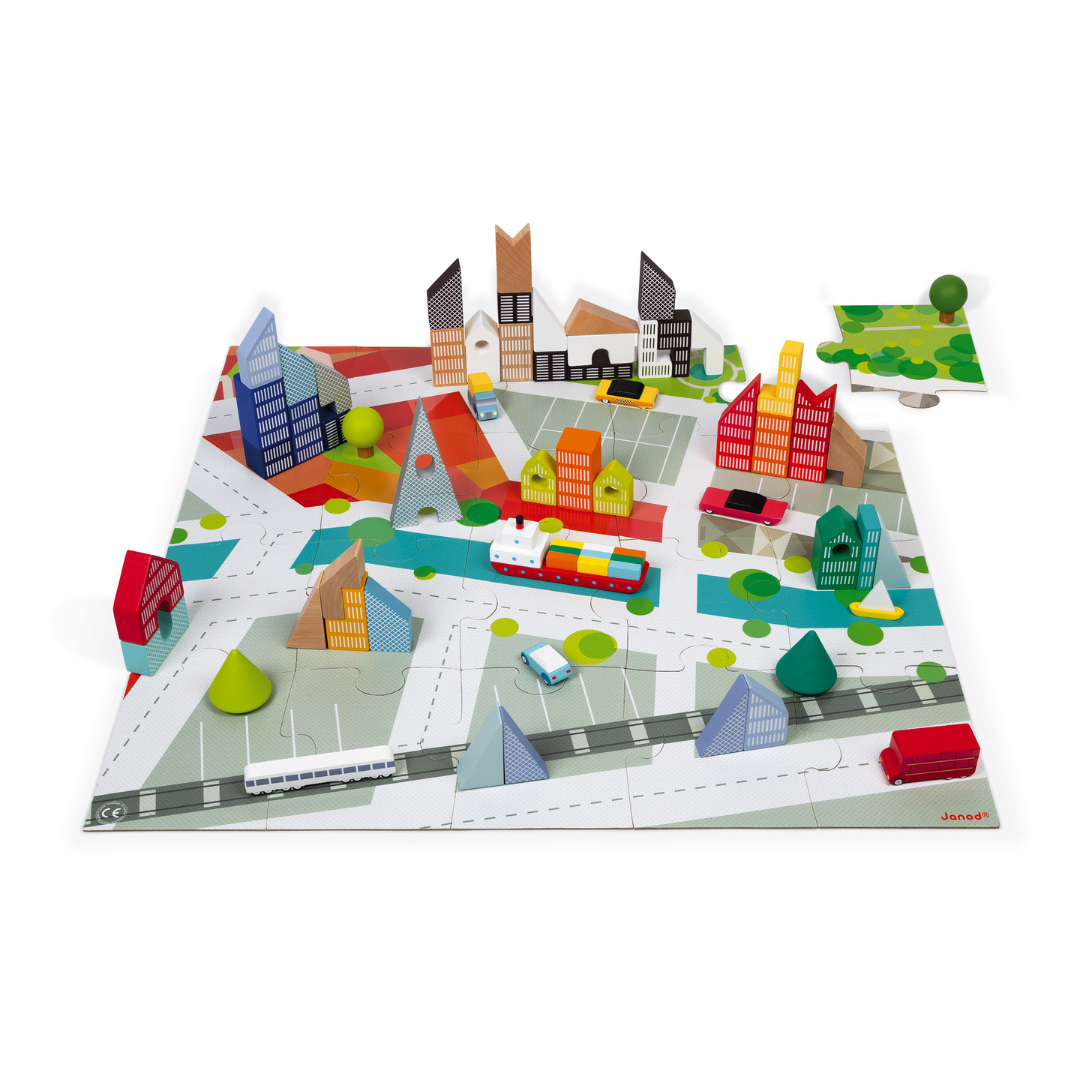 Janod Cardboard City Puzzle & Design Game