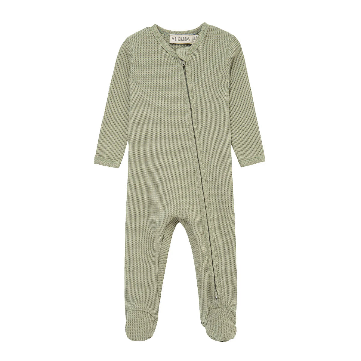 Waffle Zipper Footed Romper - Tea
