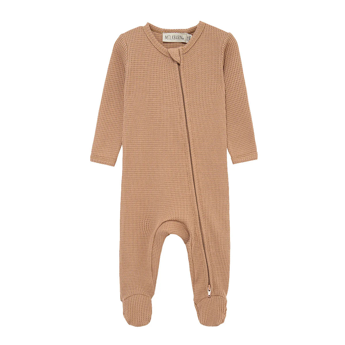 Waffle Zipper Footed Romper - Tawny Rose