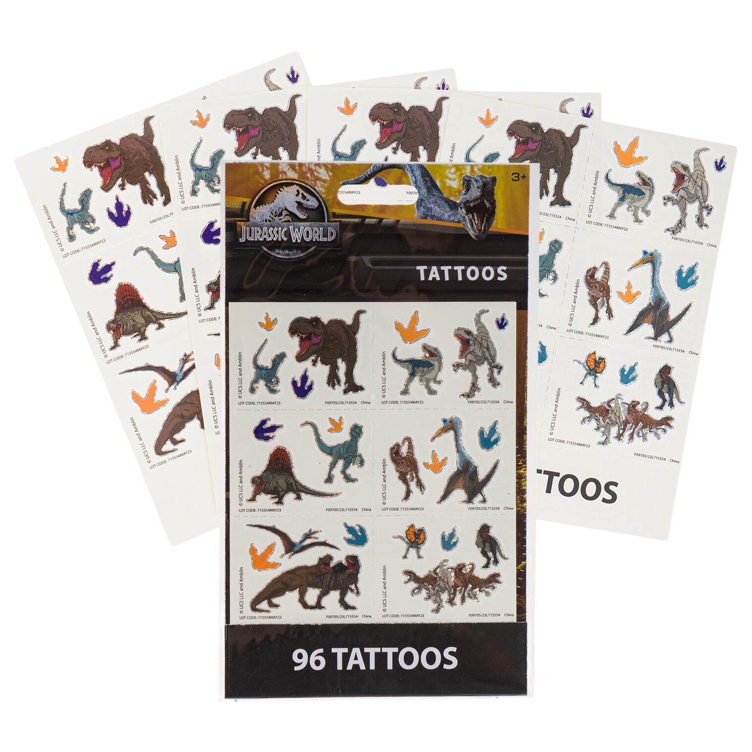 Jurassic Park 96 Piece 4 Sheet Tattoo Set
