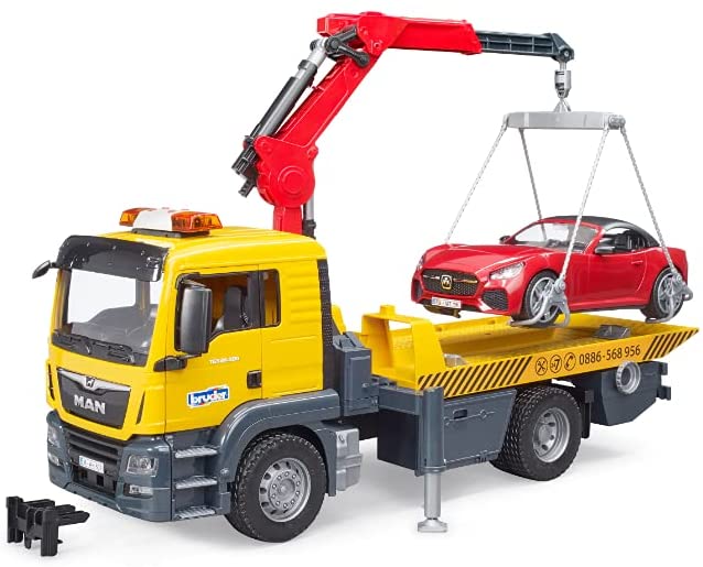 Bruder 02829 MACK Granite Tow Truck with Bruder Roadster