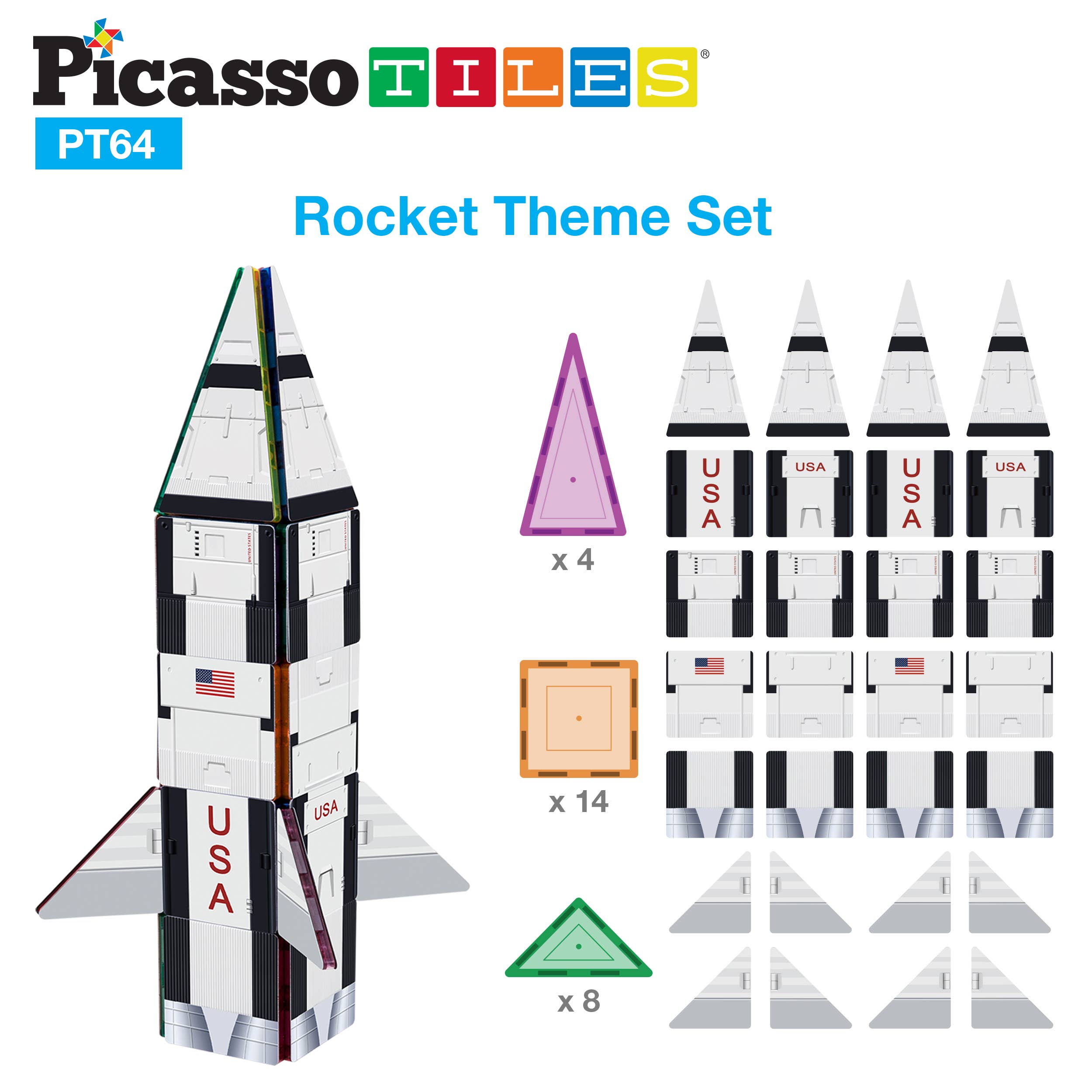 Rocket, Train and School Bus Magnetic Tileset