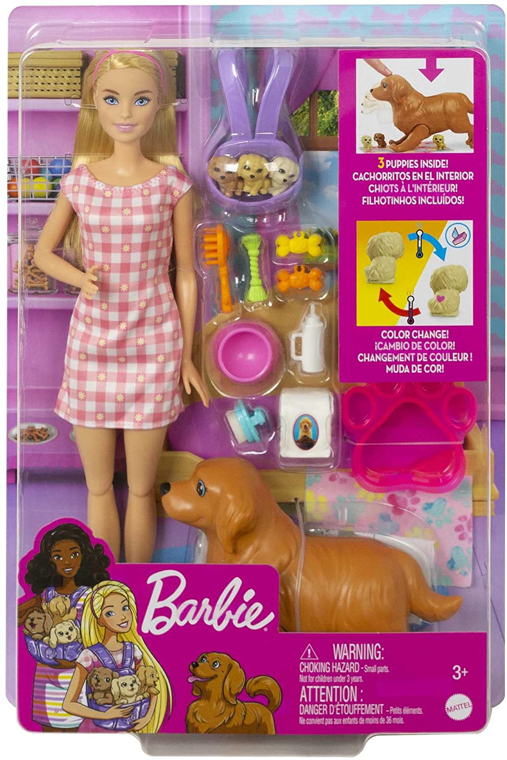 Barbie Doll and Newborn Pups Playset
