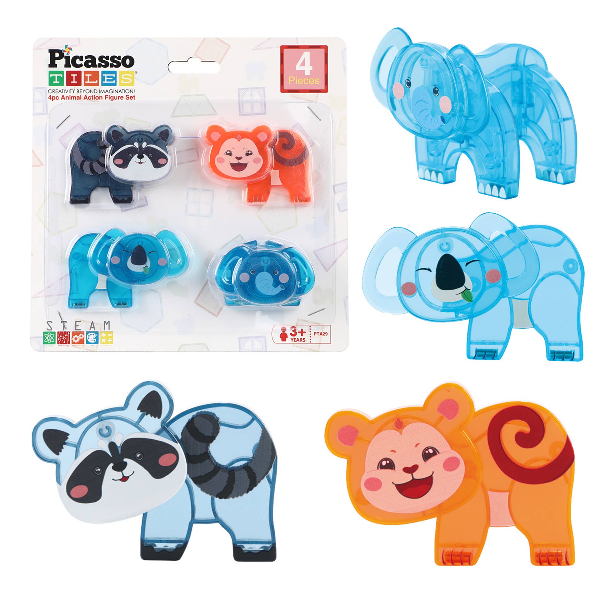 PicassoTiles 4-Piece Animal Action Figure Set