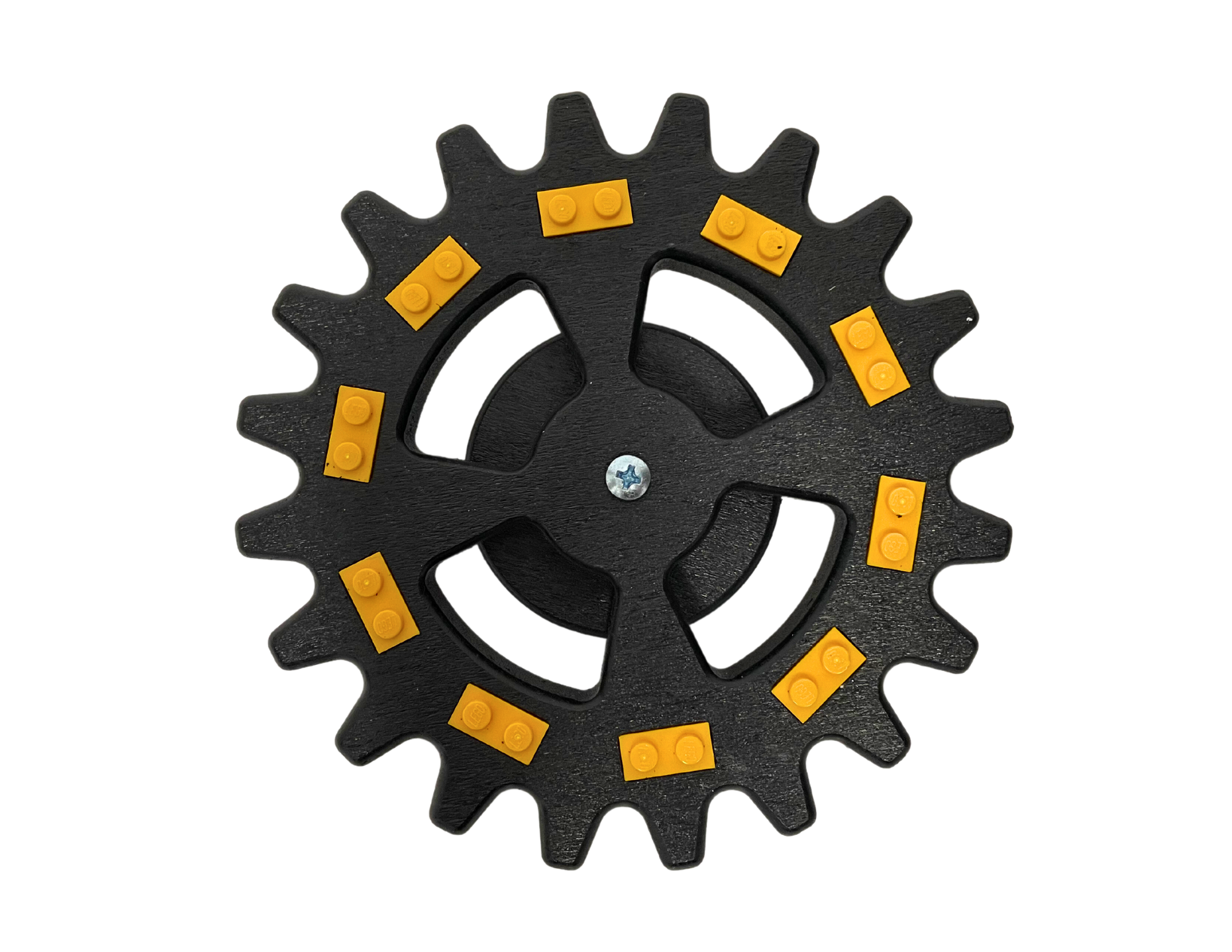 Small Single Gear Display Stand with Bright Orange  Bricks