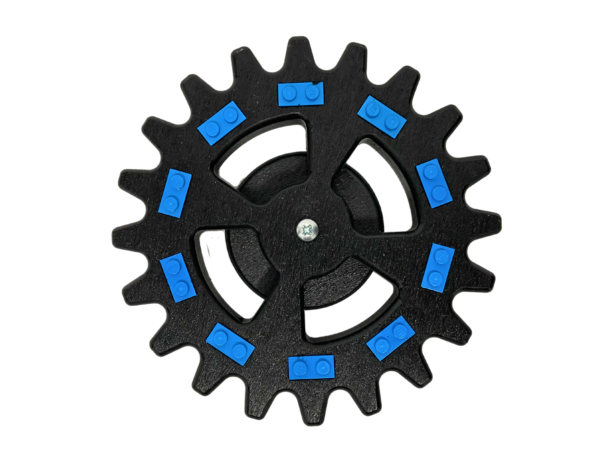 Small Single Gear Display Stand with Blue Bricks