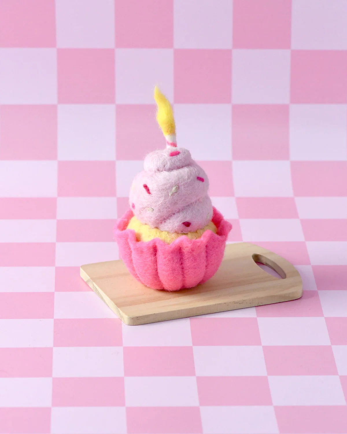Pre-Order Felt Giant Pink Vanilla Cupcake with Candle (Ships in August)