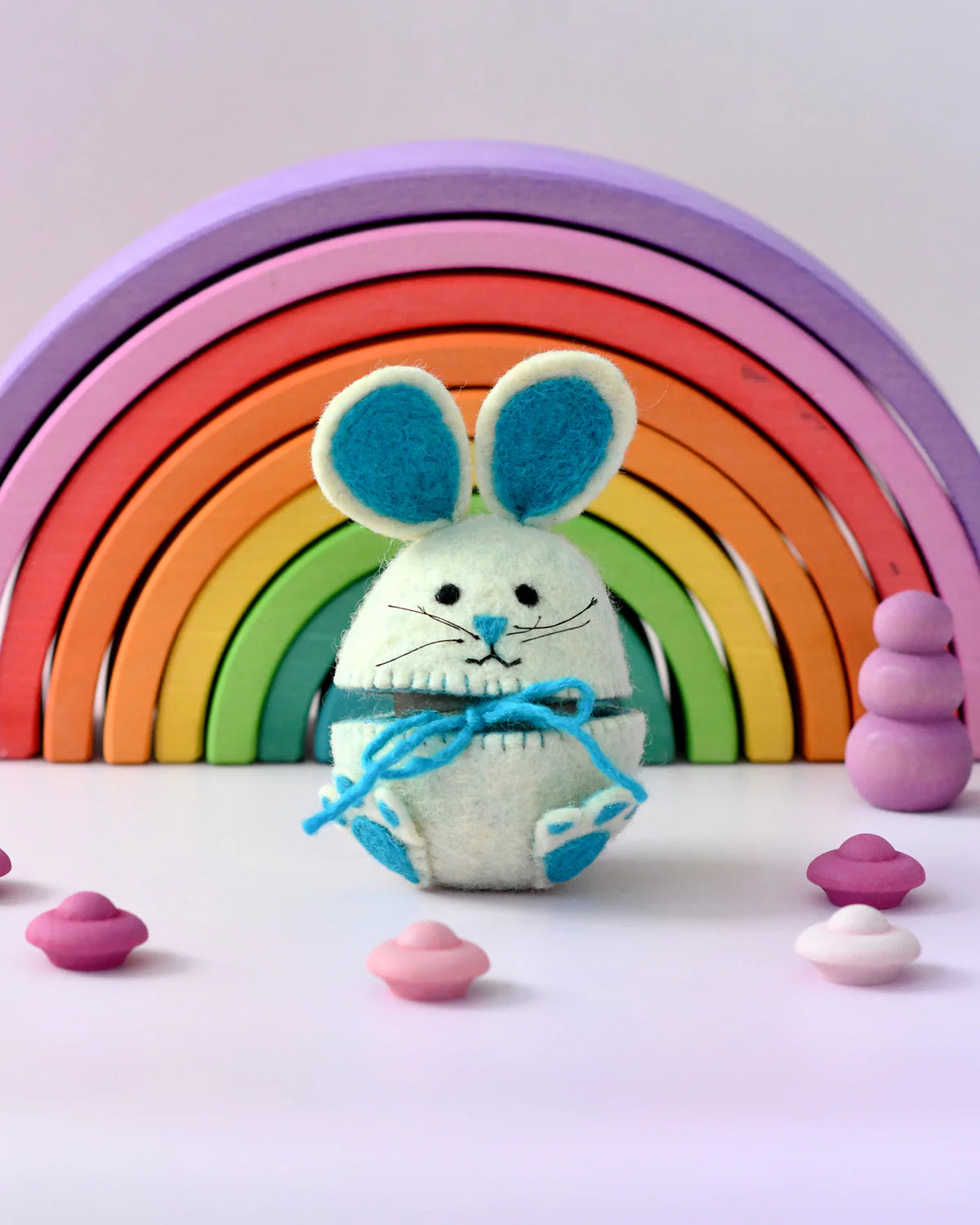 Sale Felt Egg Cover, Hopping Bunny with Blue Ears