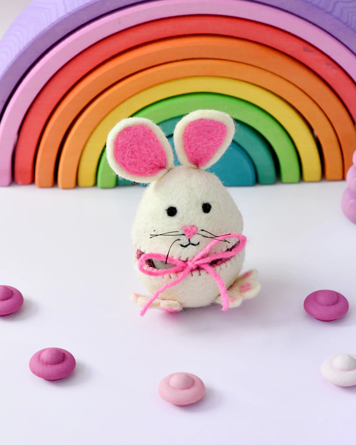 Sale Felt Egg Cover, Hopping Bunny with Pink Ears