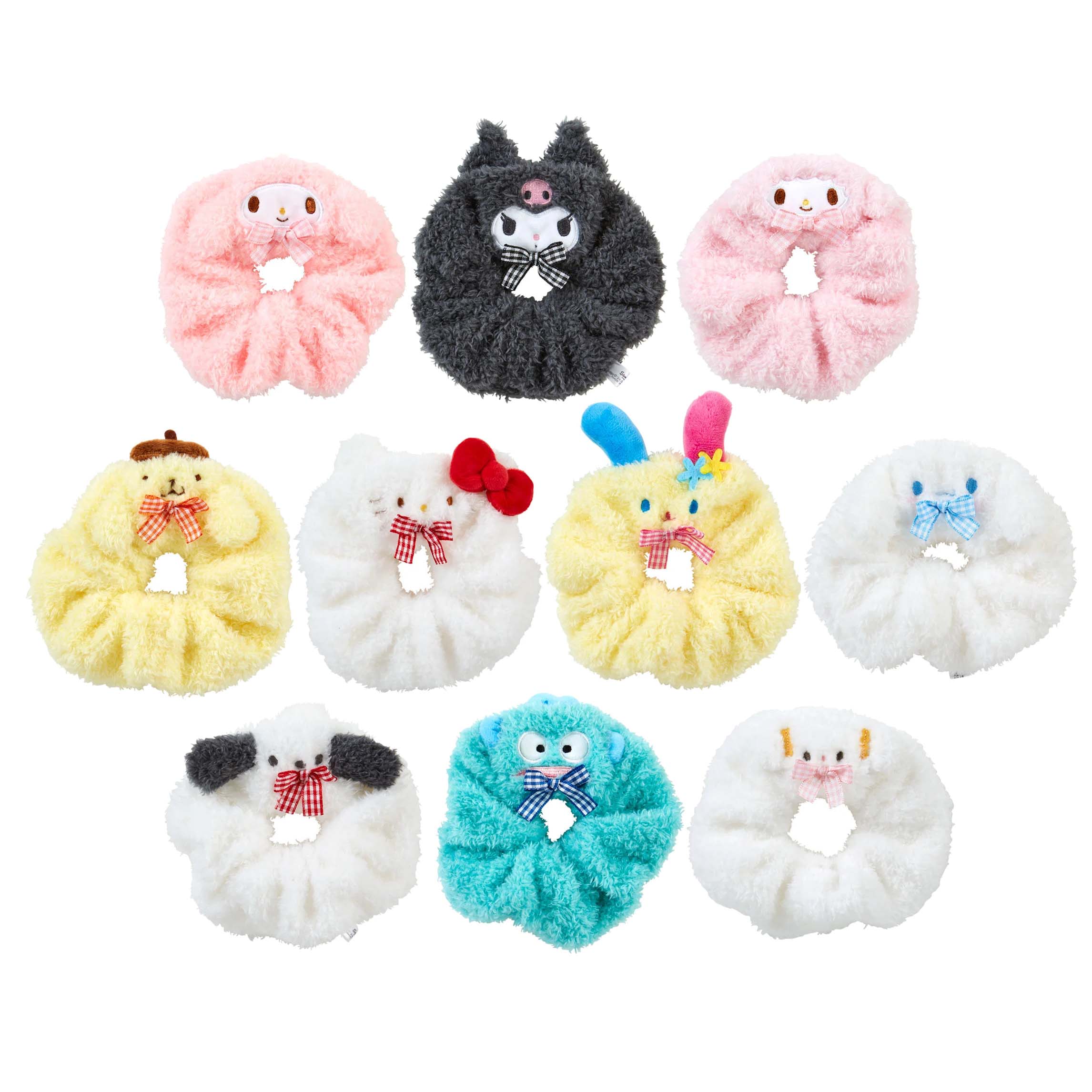 Japan Sanrio Plush Scrunchies Ponytail Holder Hair Tie (Gingham Ribbon)