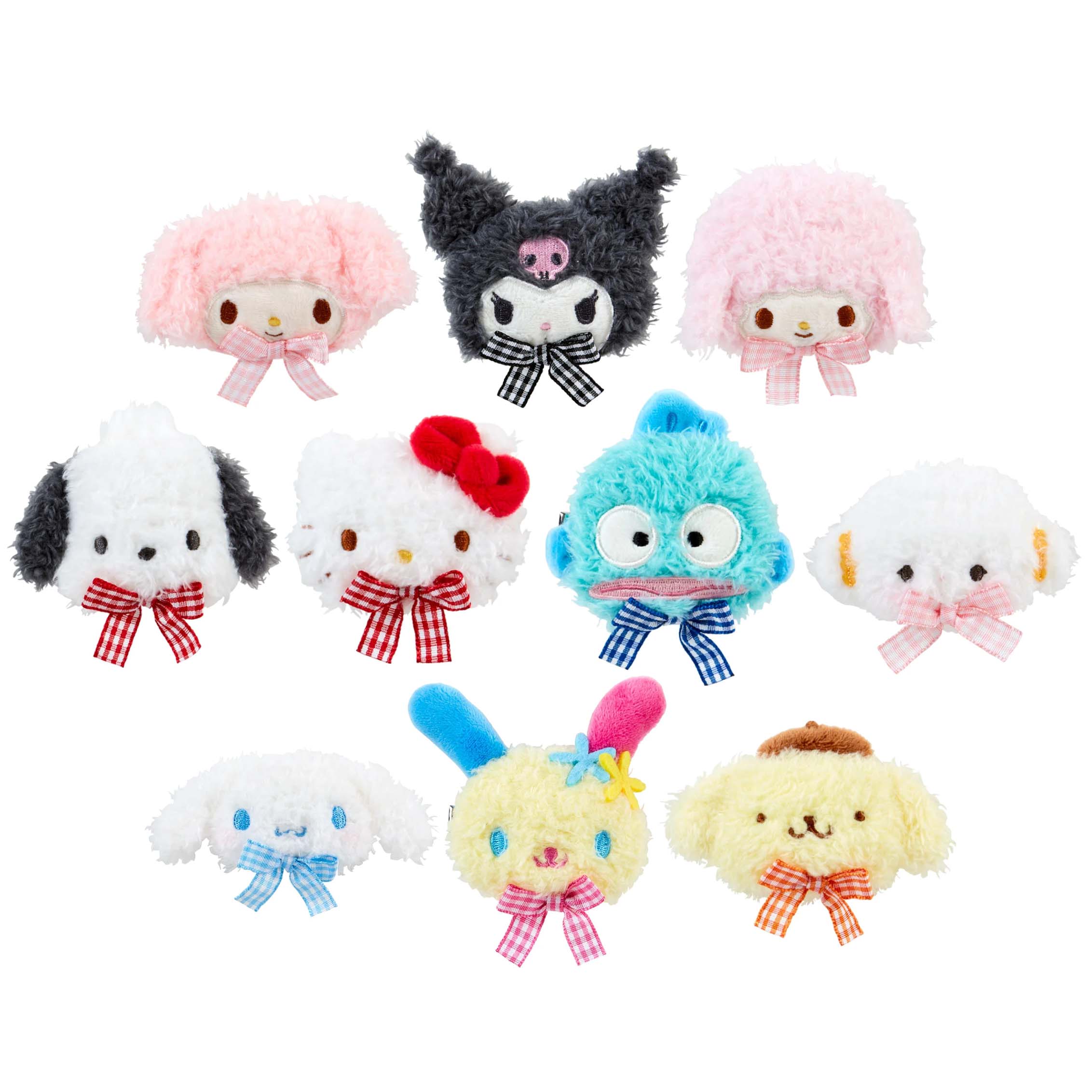Japan Sanrio Face Style Plush Hair Clip (Gingham Ribbon)