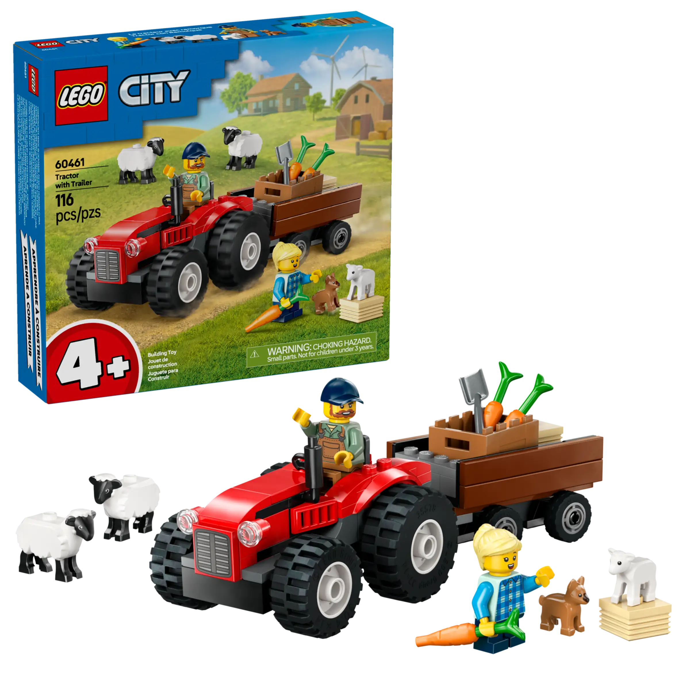 LEGO® City Red Farm Tractor with Trailer and Sheep 60461