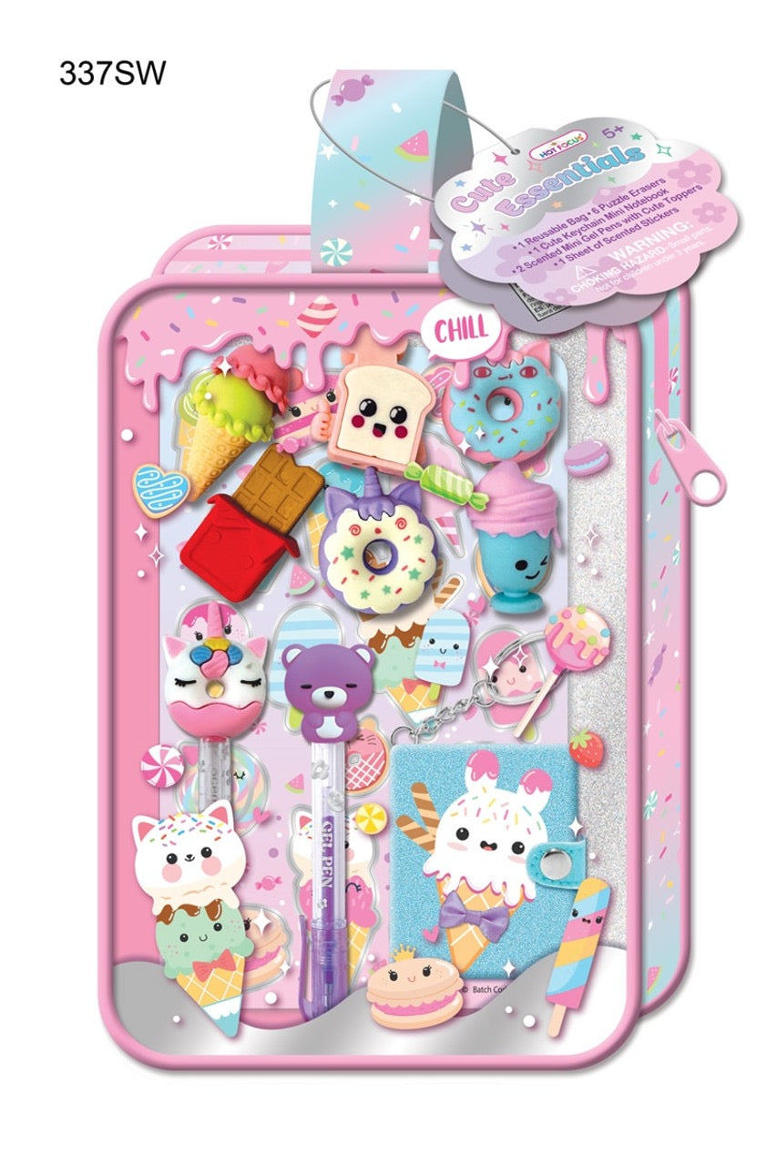 Cute Essentials Erasers and Pencil Bag, Critters