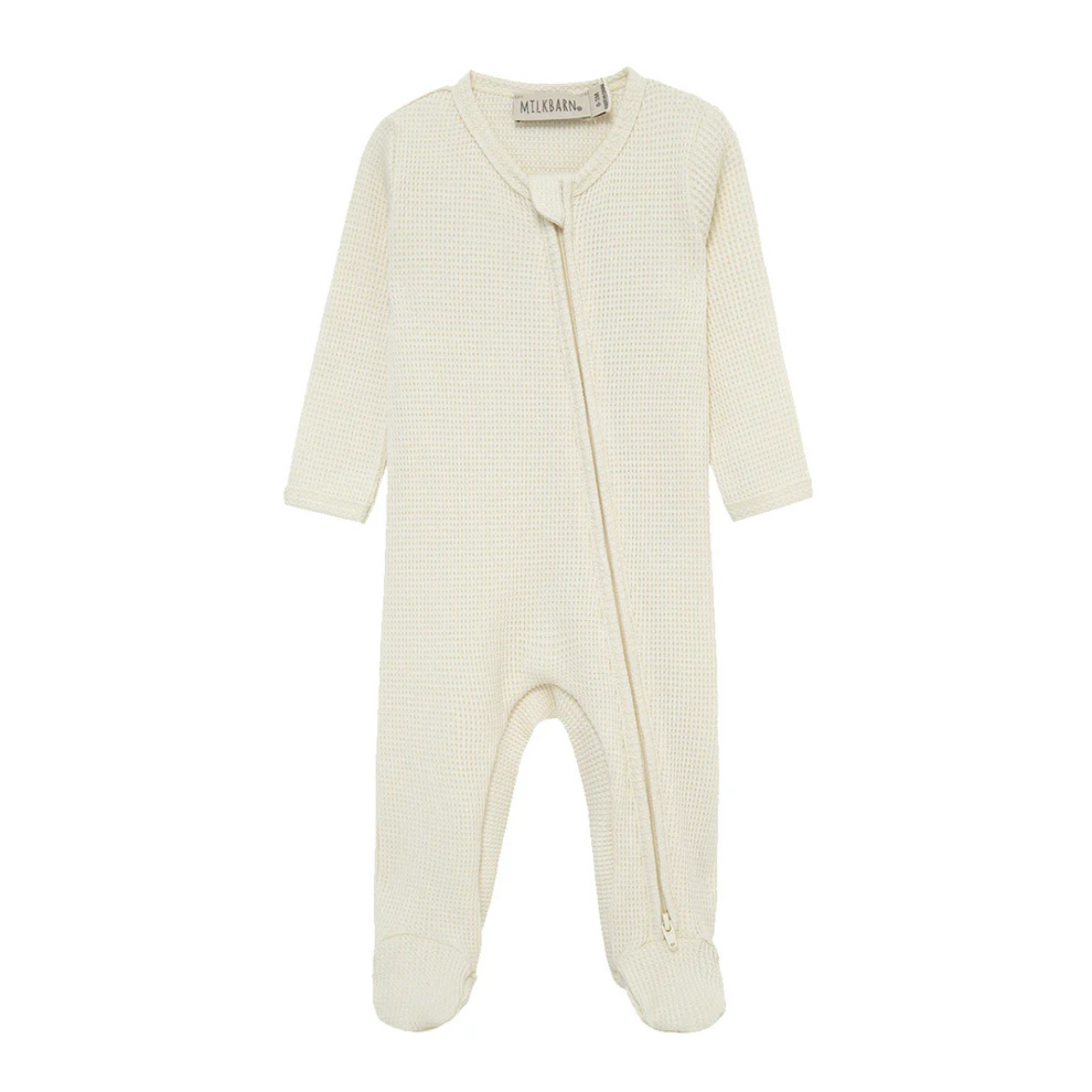 Waffle Zipper Footed Romper - Vanilla