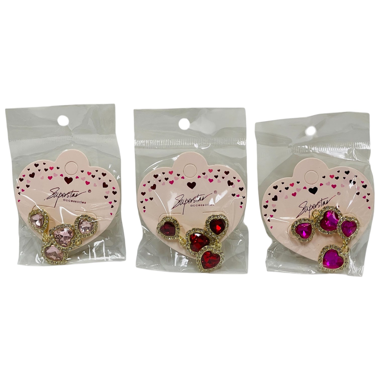 Double Rhinestone Dangle Heart Earrings (Single Pair)