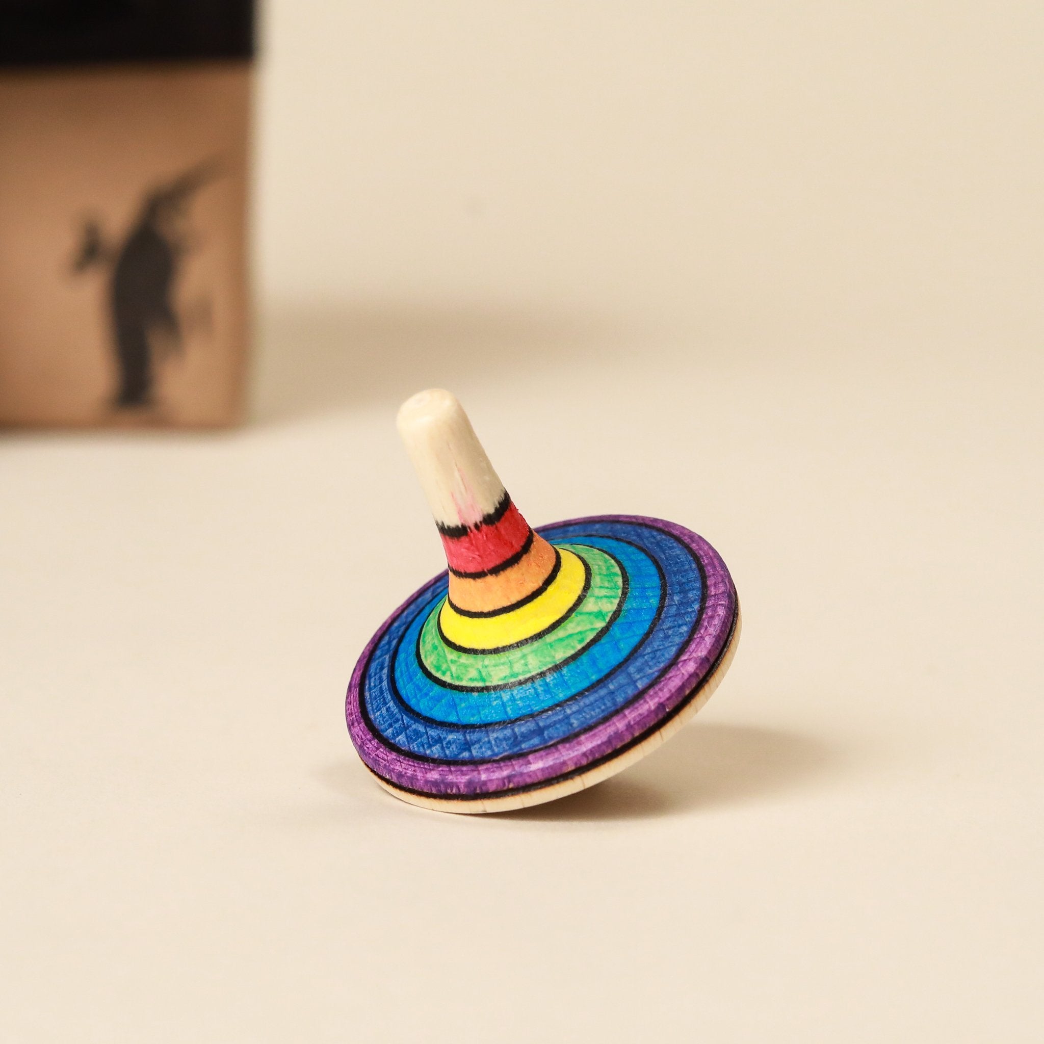 Rallye Wooden Spinning Top | Small - Rainbow