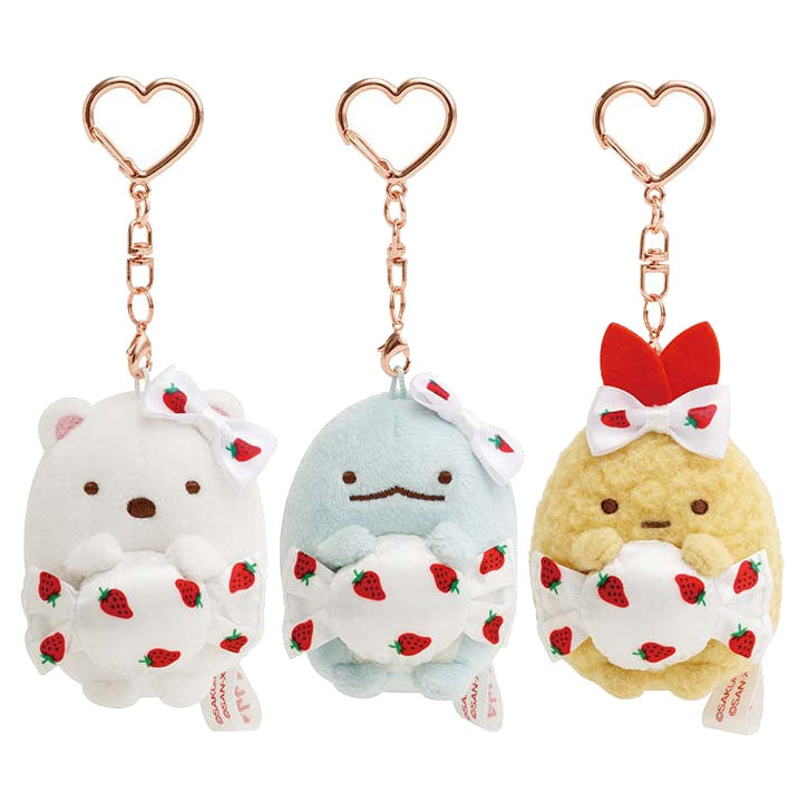 Japan San-X Sumikko Gurashi Plush Doll Keychain (Sakuma Strawberry Milk Candy)