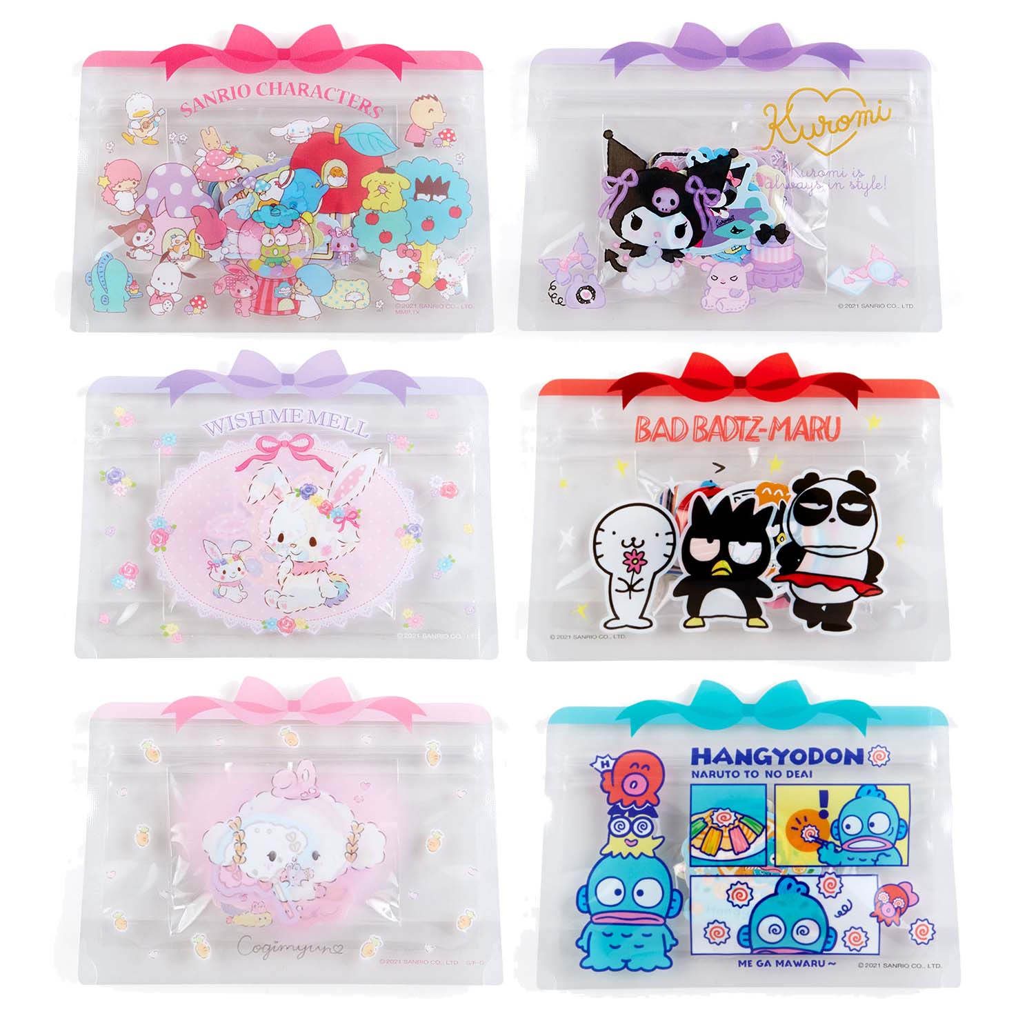 Japan Sanrio Characters Mix / Hangyodon / Kuromi / Bad Badtz Maru / Wish Me Mell / Cogimyun Flake Sticker Seal Pack (Ribbon)