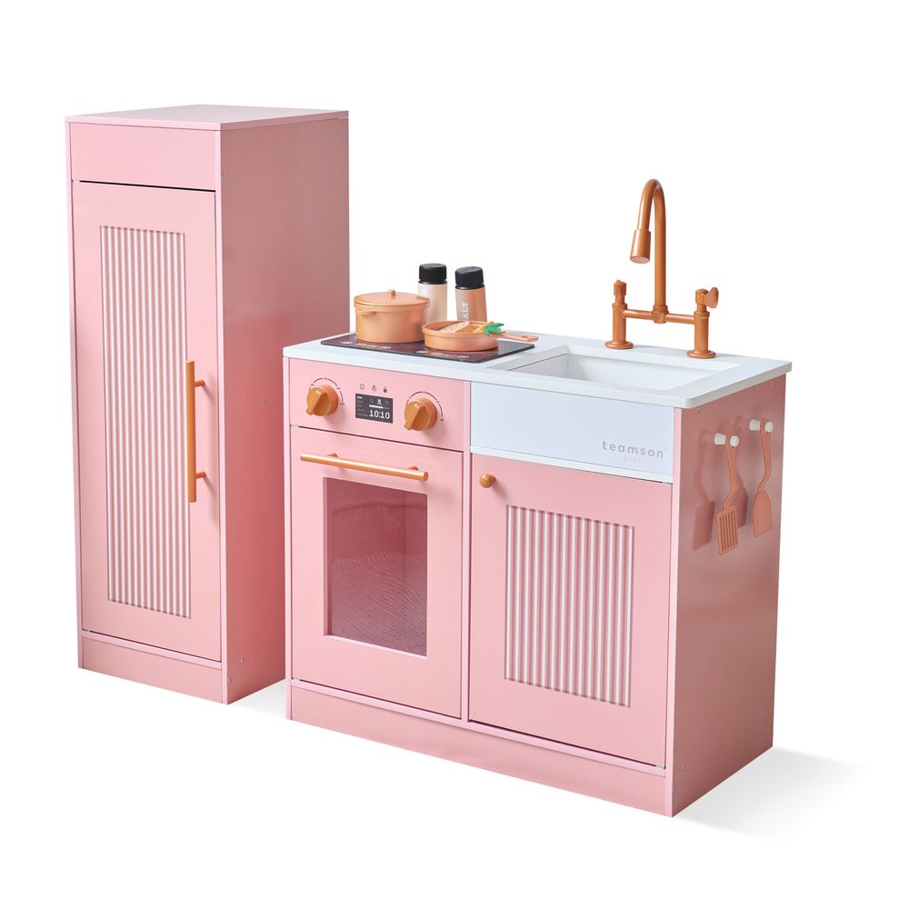 Little Chef Chester Wooden Play Kitchen with Large Fridge & Sink - Pink