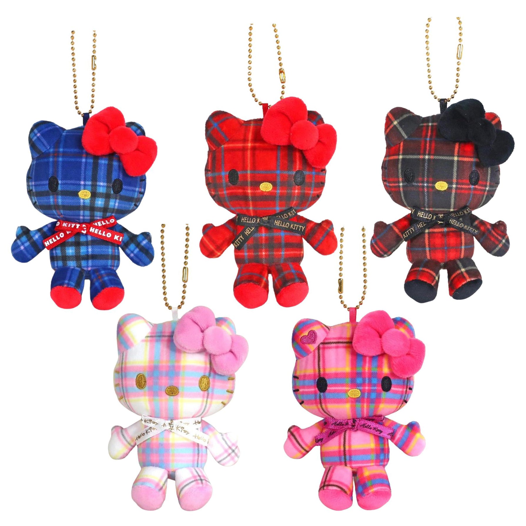 Japan Sanrio Hello Kitty Plush Doll Keychain (Tartan)
