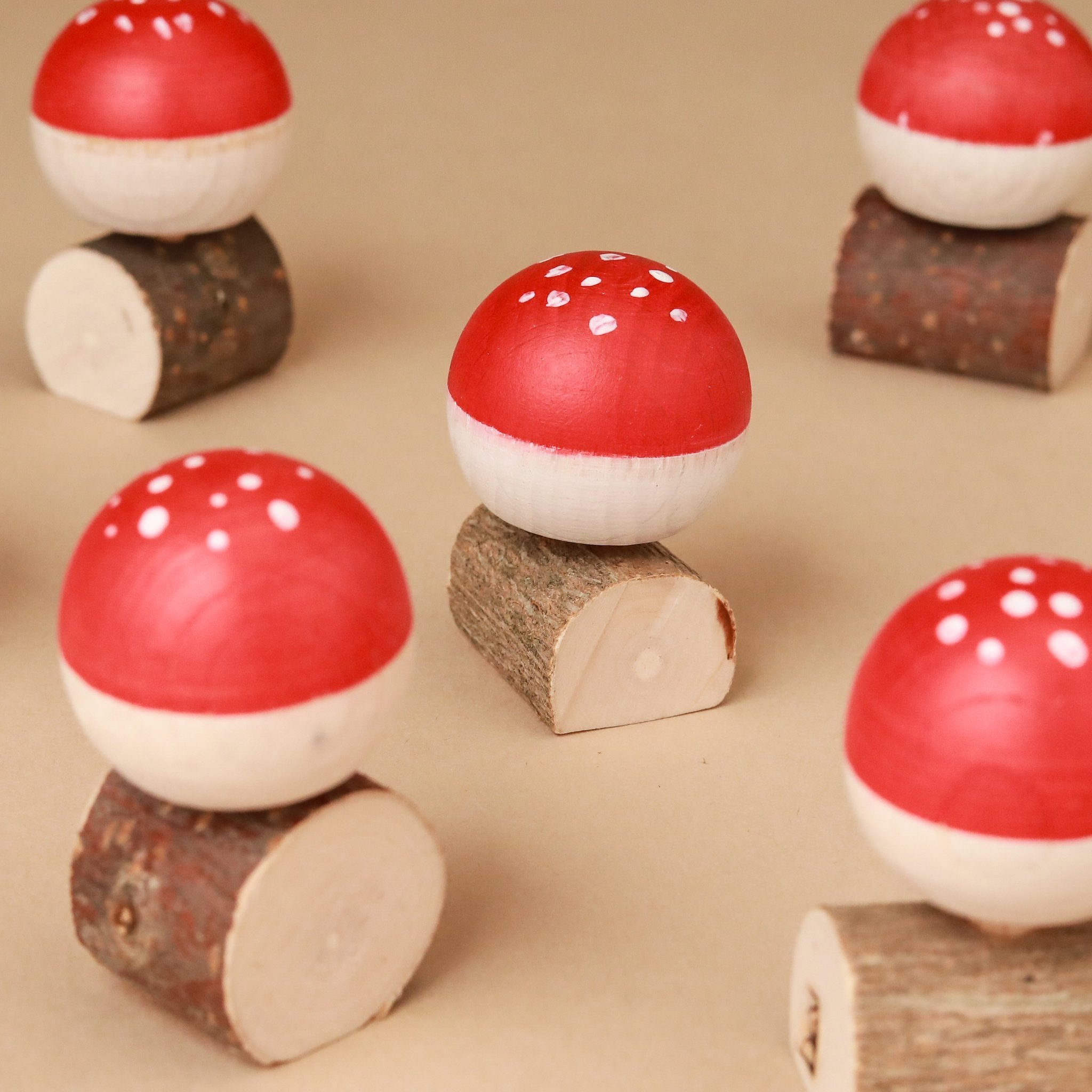 Upside-Down Wooden Spinning Top | Toadstool Mushroom & Stand