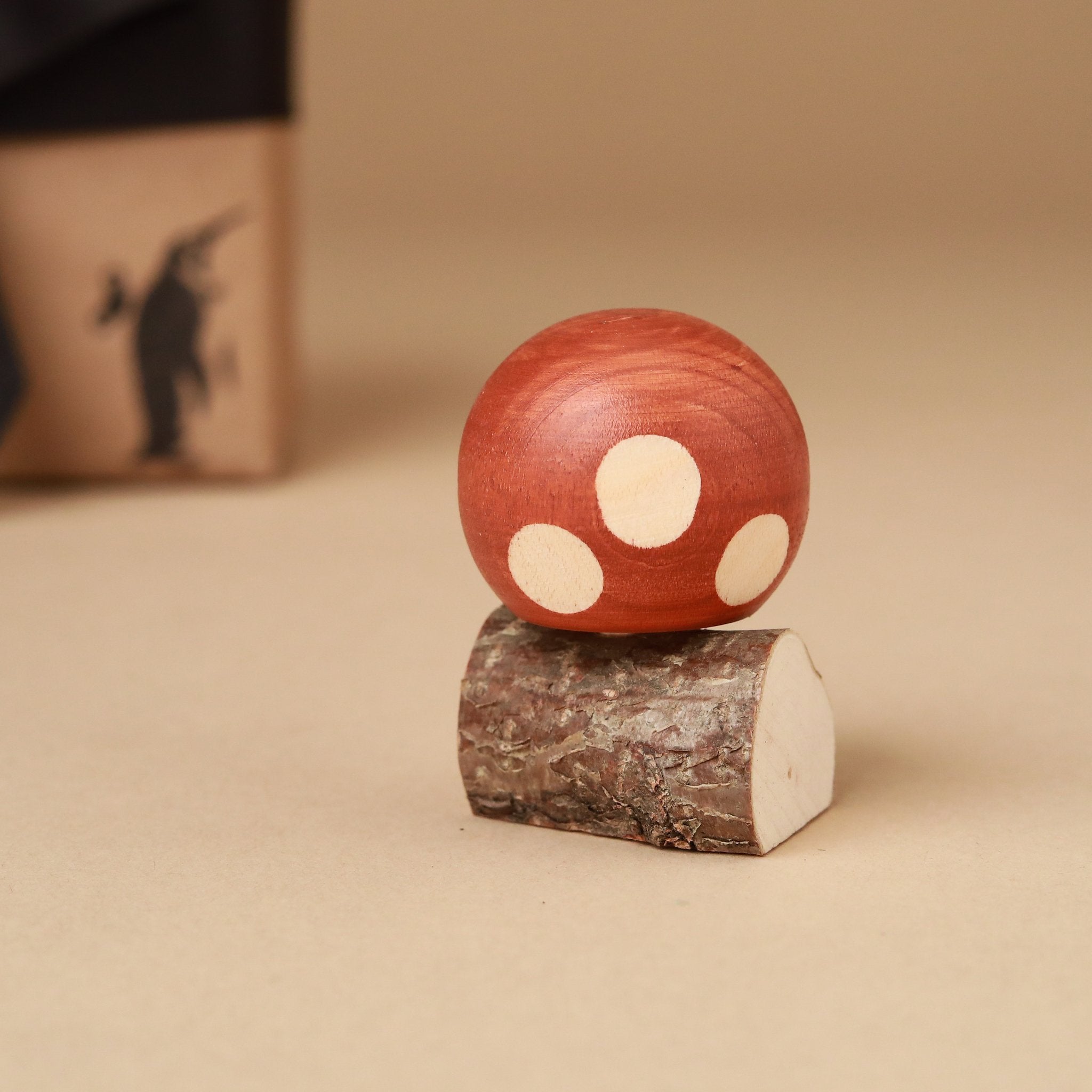 Upside-Down Wooden Spinning Top | Porcini Mushroom & Stand
