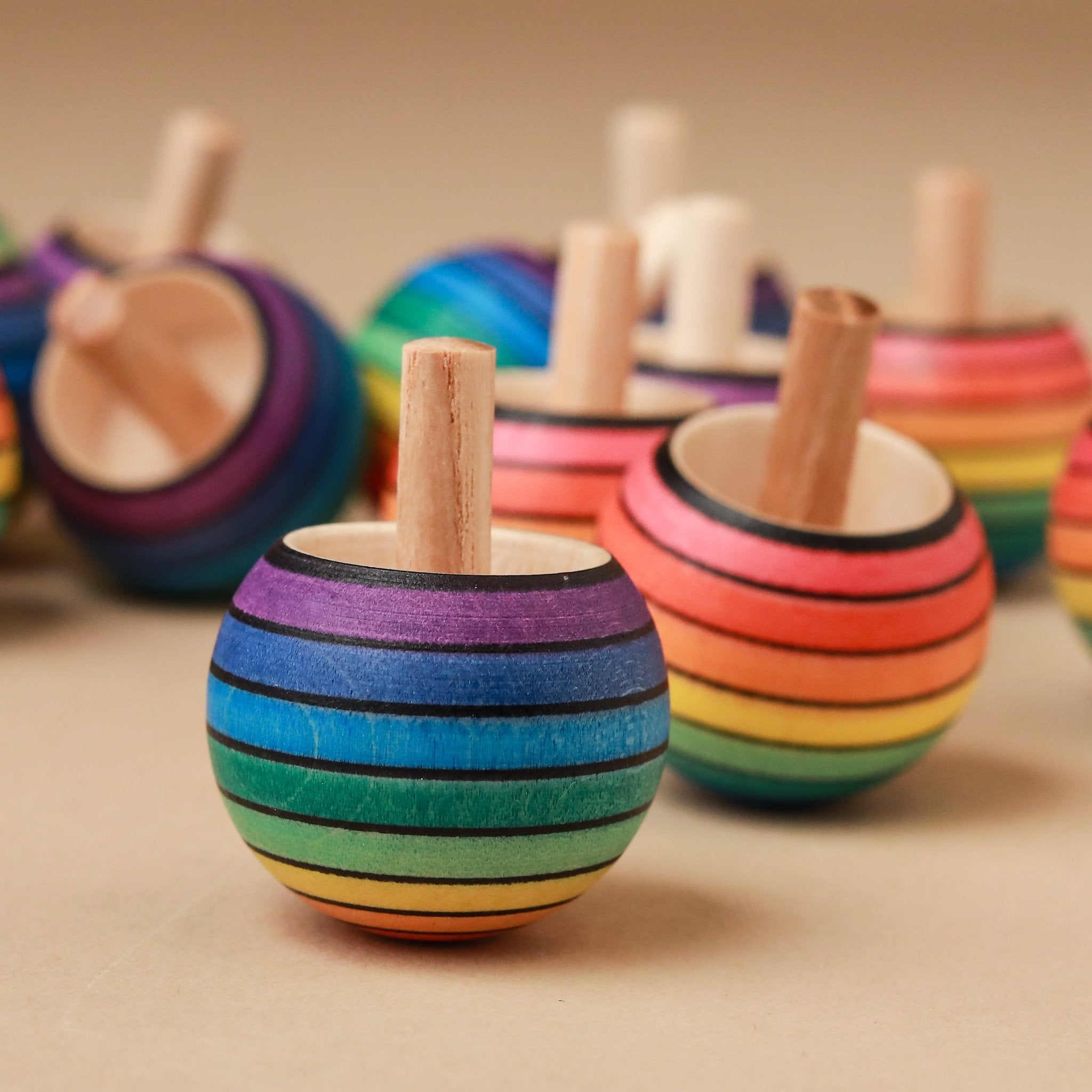 Upside-Down Wooden Spinning Top | Rainbow