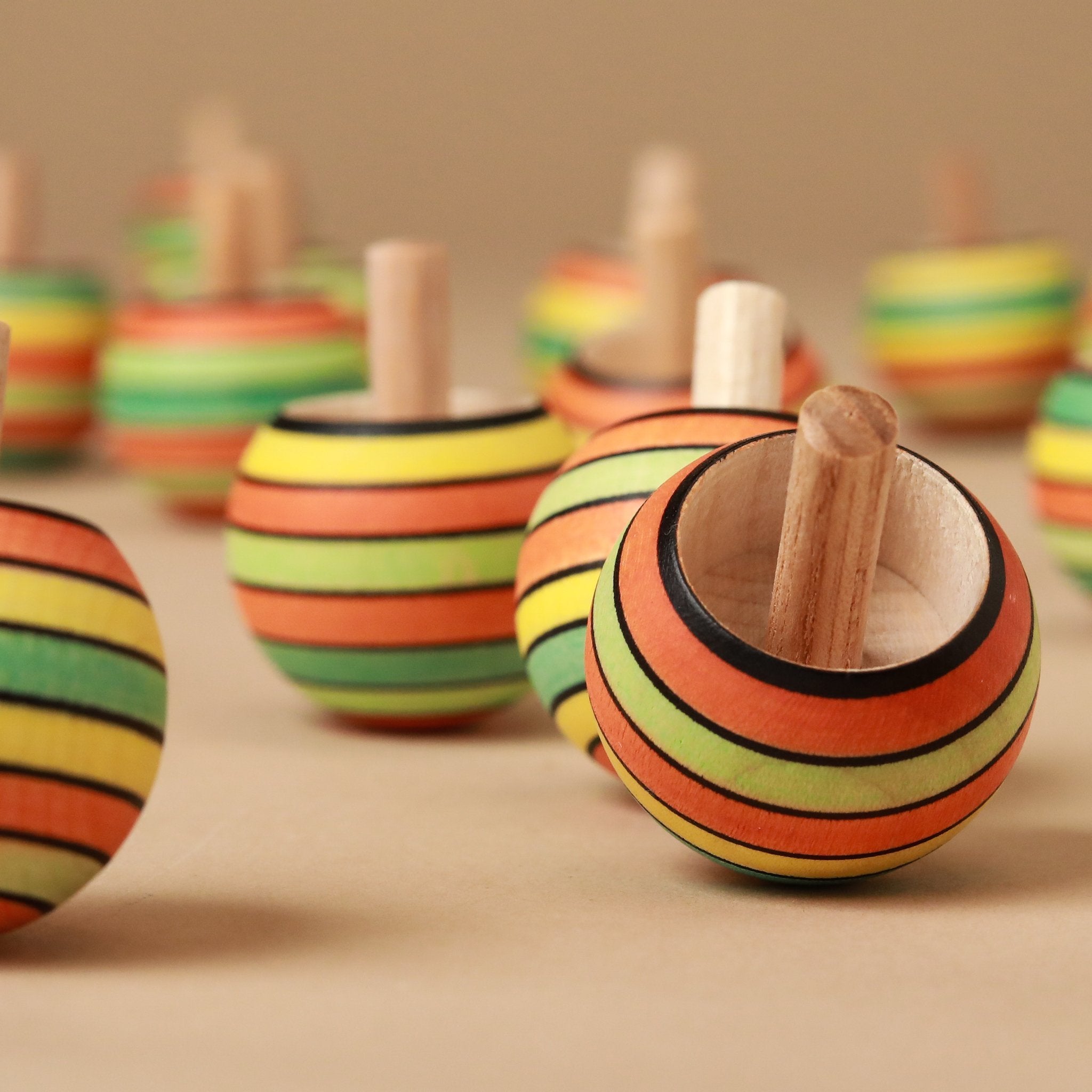 Upside-Down Wooden Spinning Top | Summer Stripes