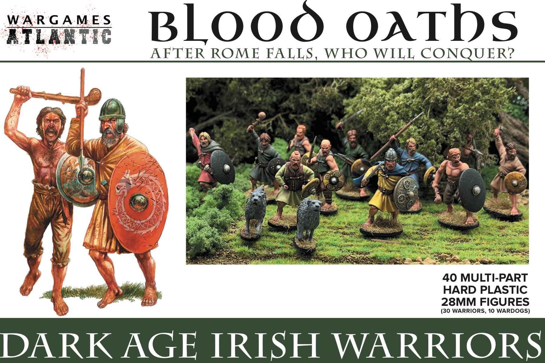 Dark Age Irish Warriors, 28 mm Scale Model Plastic Figures