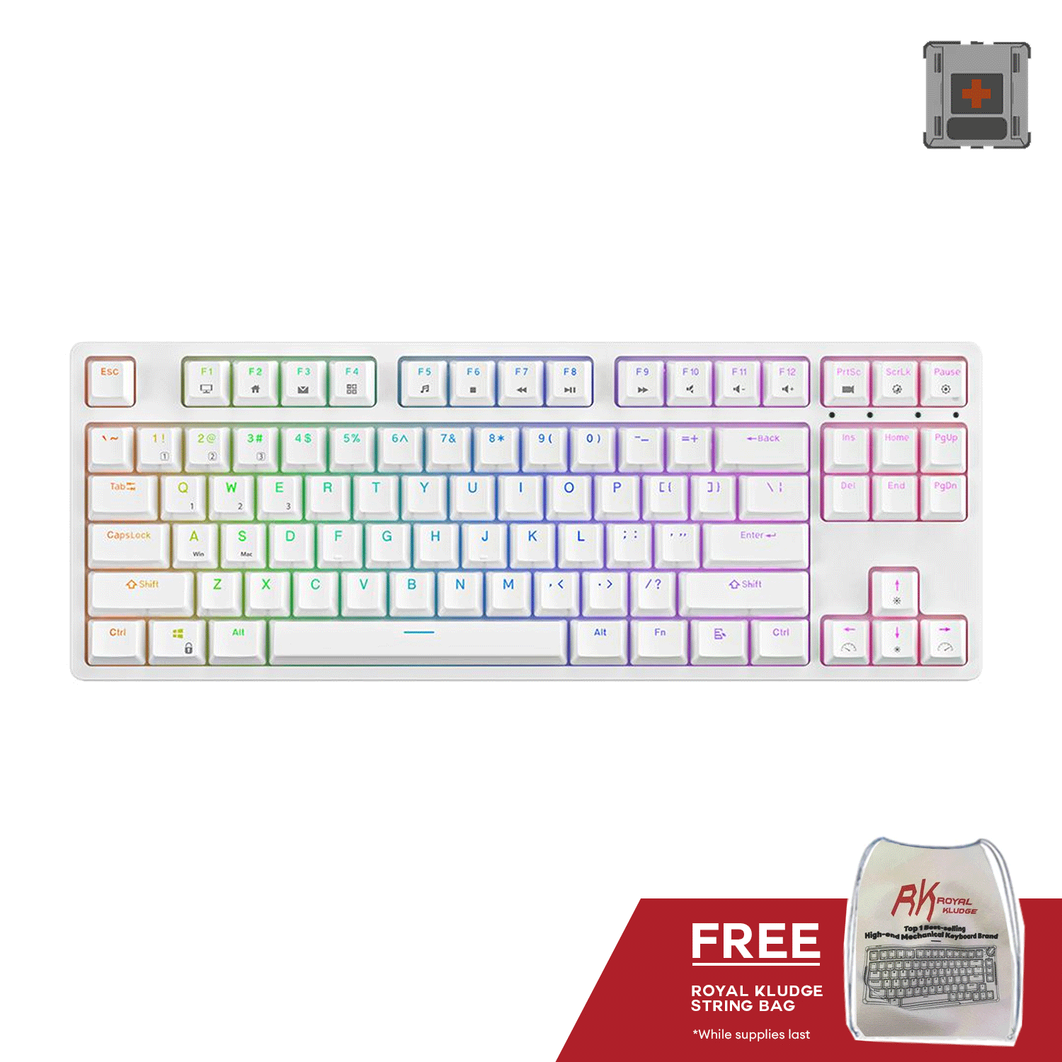 Royal Kludge RK87 Tri Mode RGB 87 Keys Hot Swappable Mechanical keyboard White Brown Switch