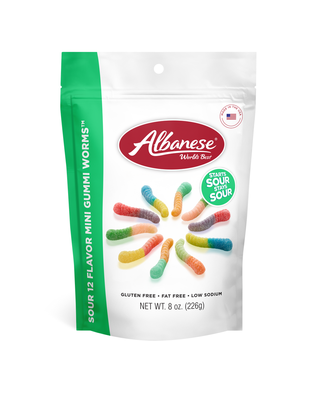 12 Sour Flavor Mini Gummi Worms 8 oz Peg Bag