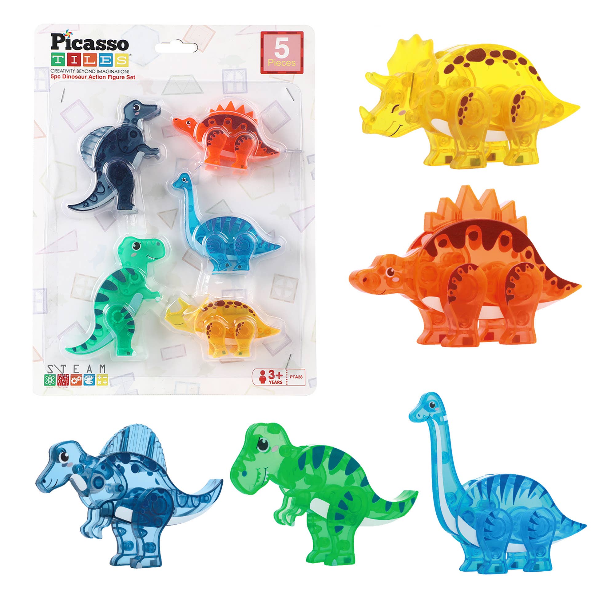 PicassoTiles Dinosaur Action Figure Set