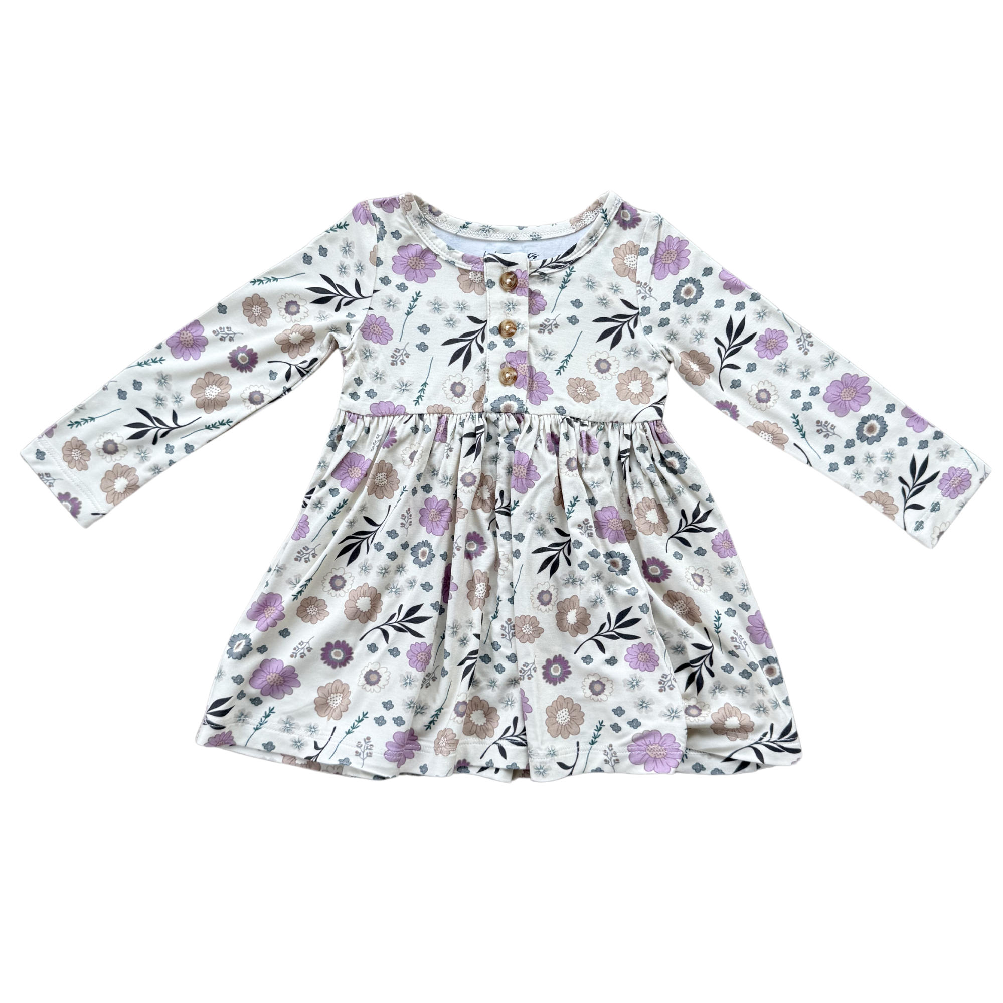 Long Sleeve Henley Dress - Winter Floral