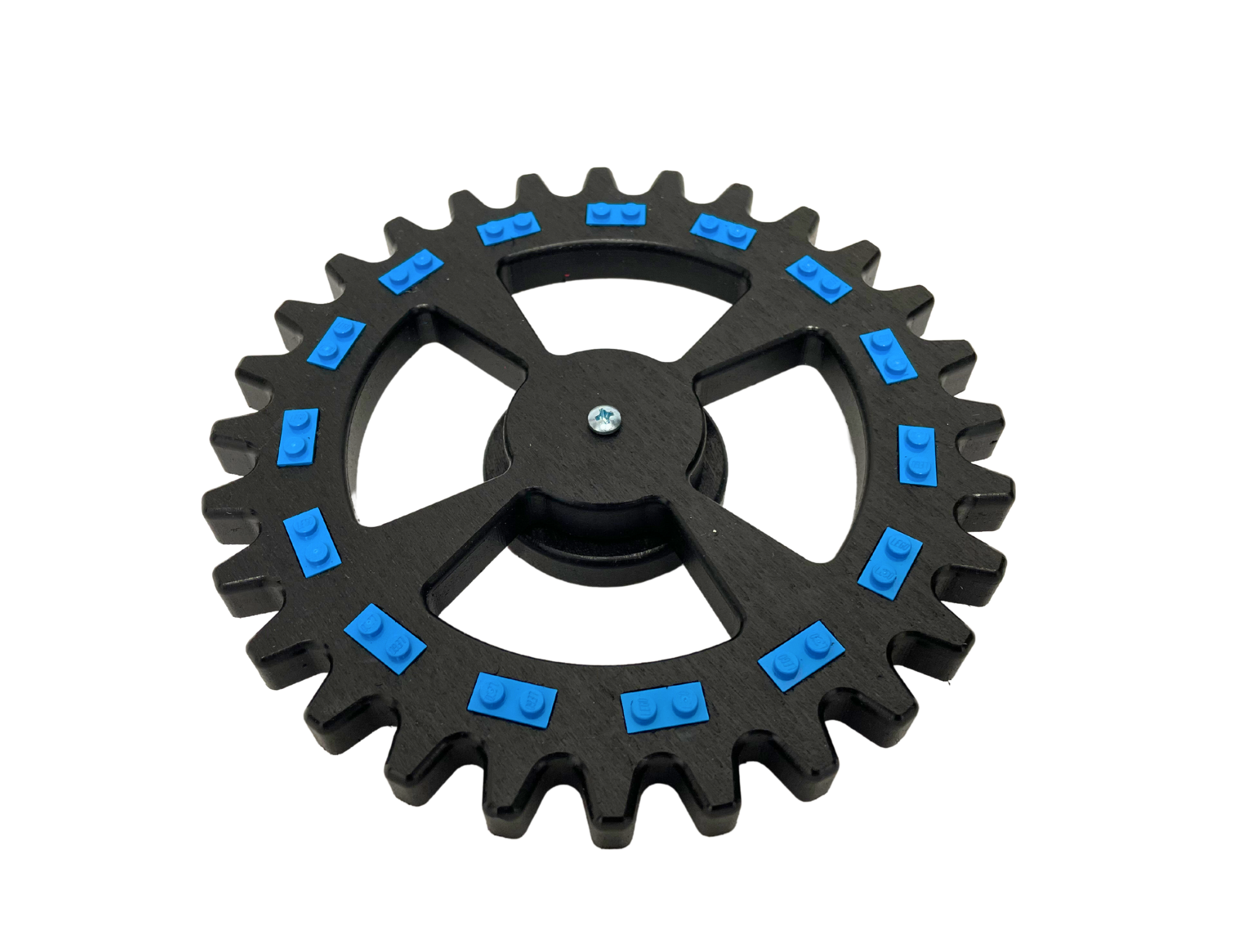 Large Single Gear Display Stand with Green Bricks