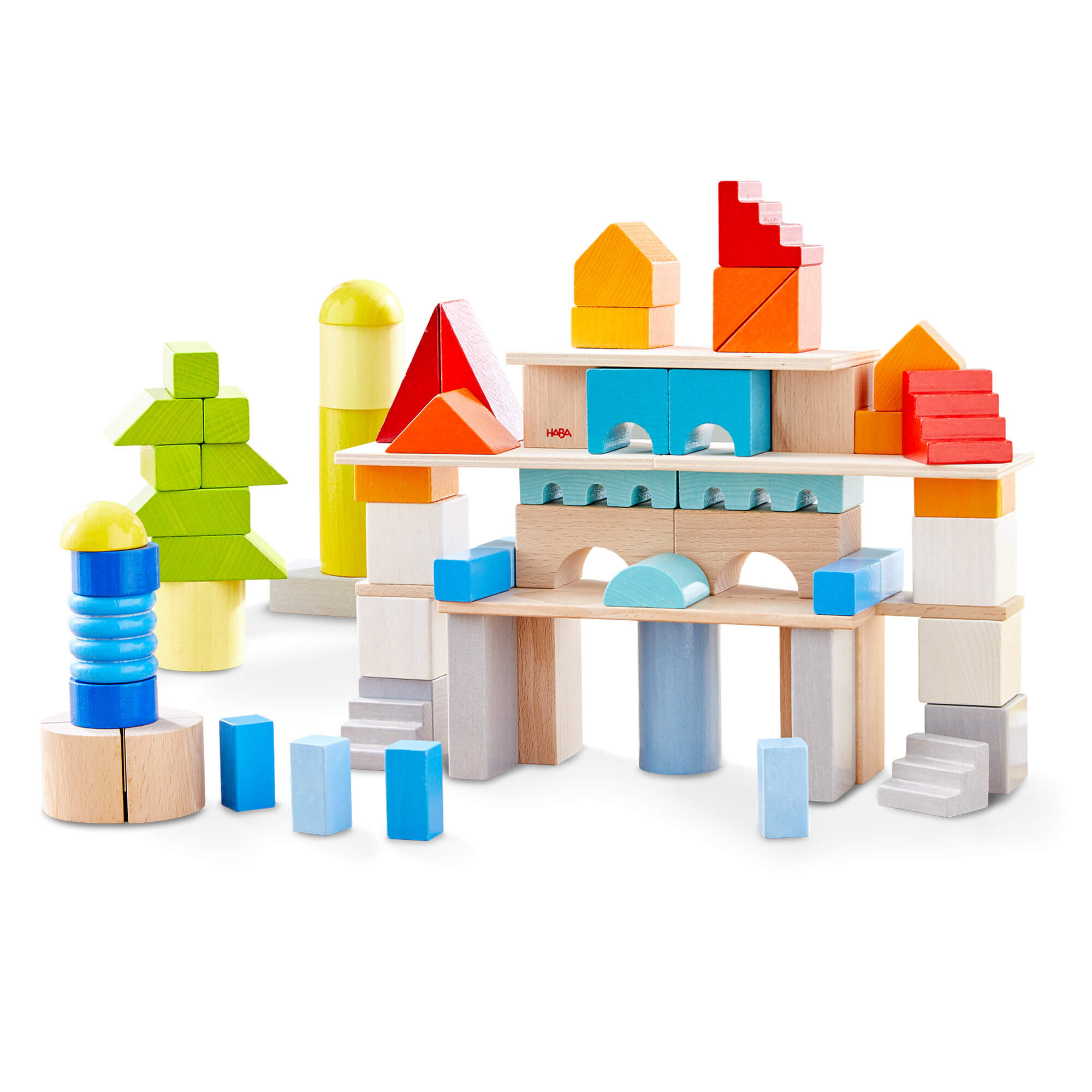 Haba Colored Wooden Building Blocks - 85 Piece Set
