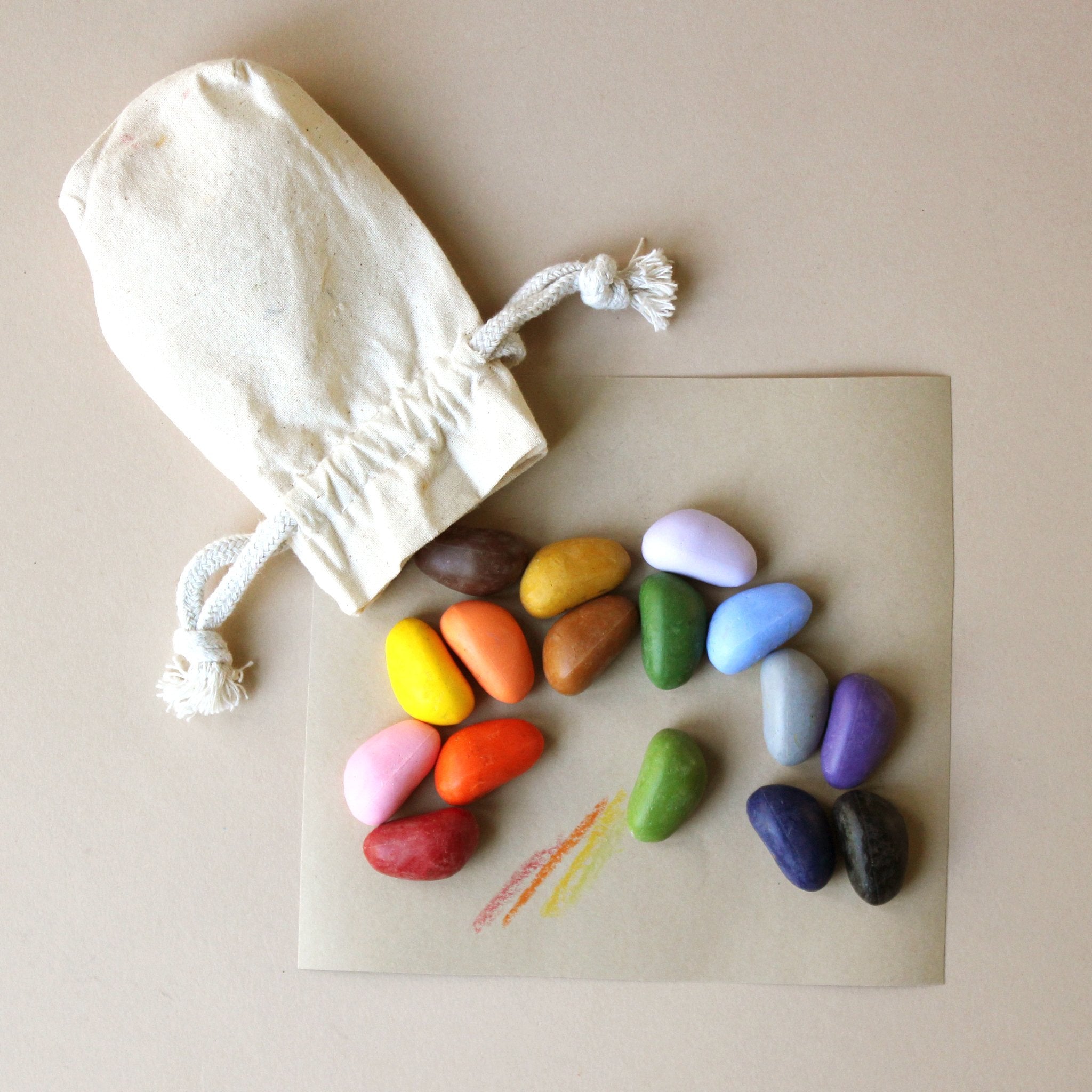 Natural Wax Crayon Rocks | 16 Colors in Muslin Bag